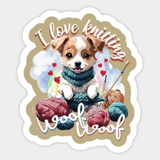 Cute Dog Knitting a Yarn Funny Knitter Crochet Lover Sticker